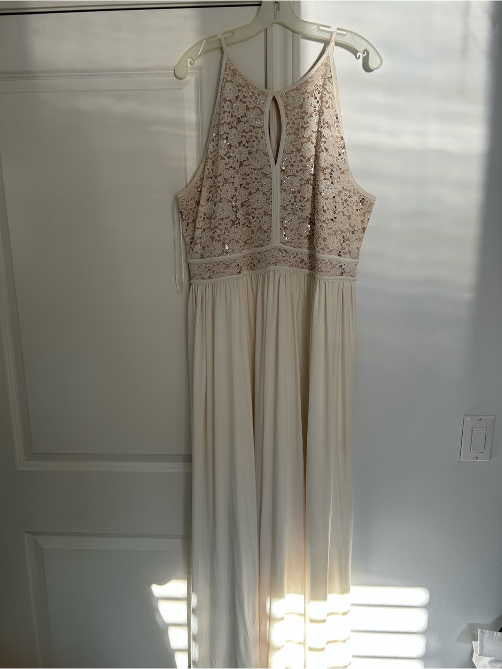David's Bridal Ivory Lace-Embellished Halter Maxi Dress